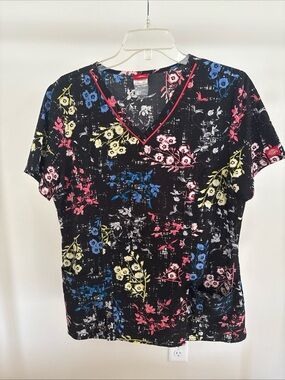 Dickies Women's Scrub Set Size Large V- Neck Floral Black Size Medium